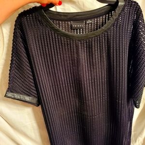 TRIBAL Men's Sheer Black Mesh Leather Shirt